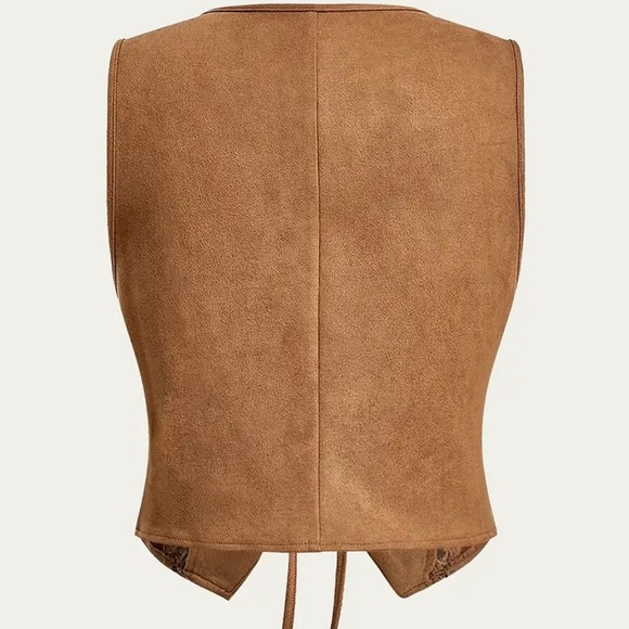 Cognac Brown Lace-Up Faux Suede Faux Leather Vest - medium - western boho - Picture 5 of 5